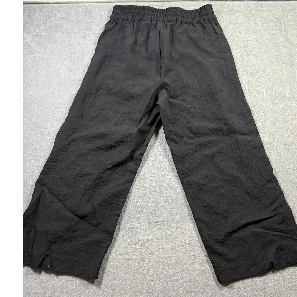 Never Worn - H&M Linen/Viscose Black Pants Crop Wide Leg Flowy Size‎ Medium